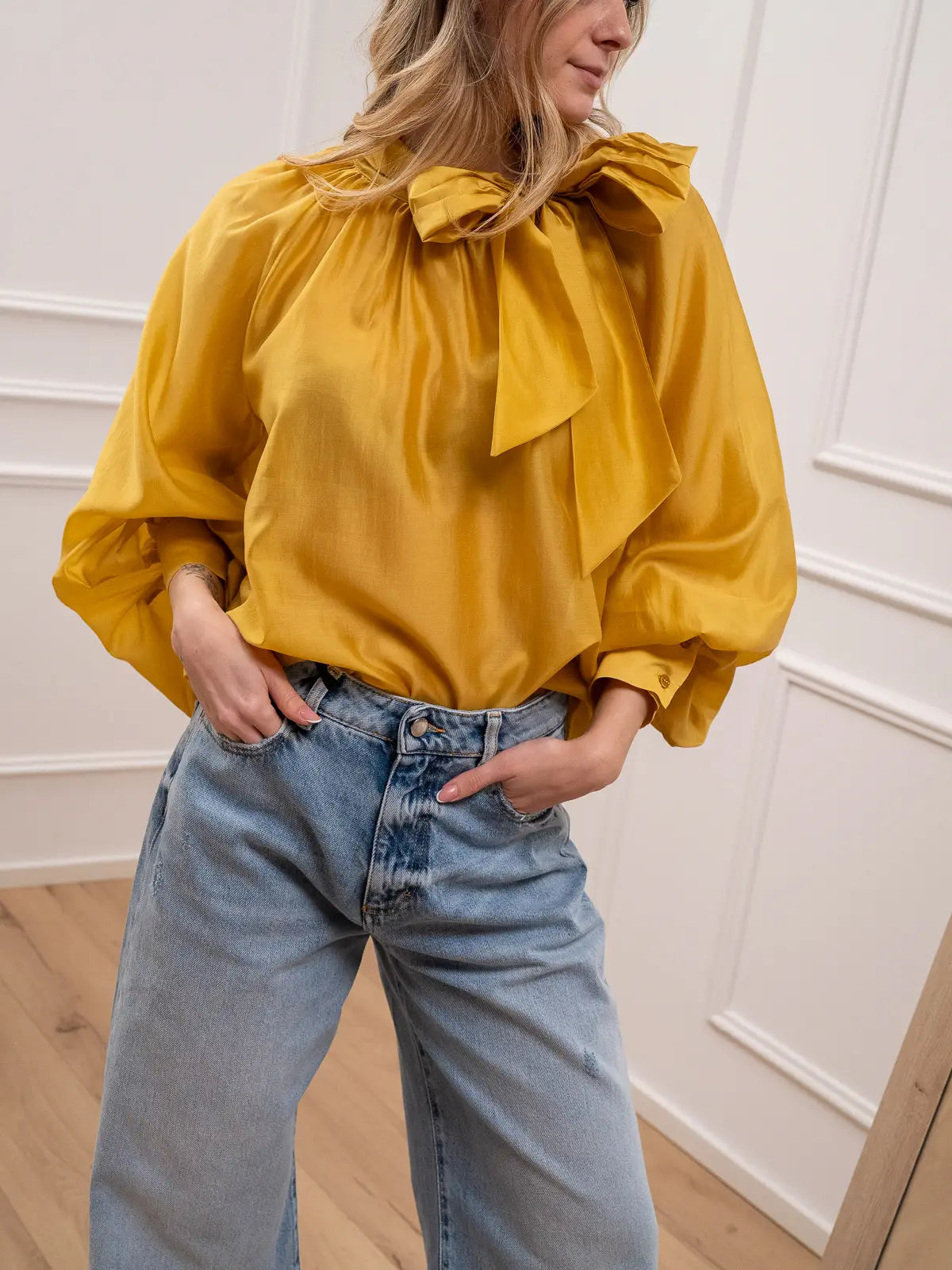 Camicia senape in lyocell con fiocco - Vicolo