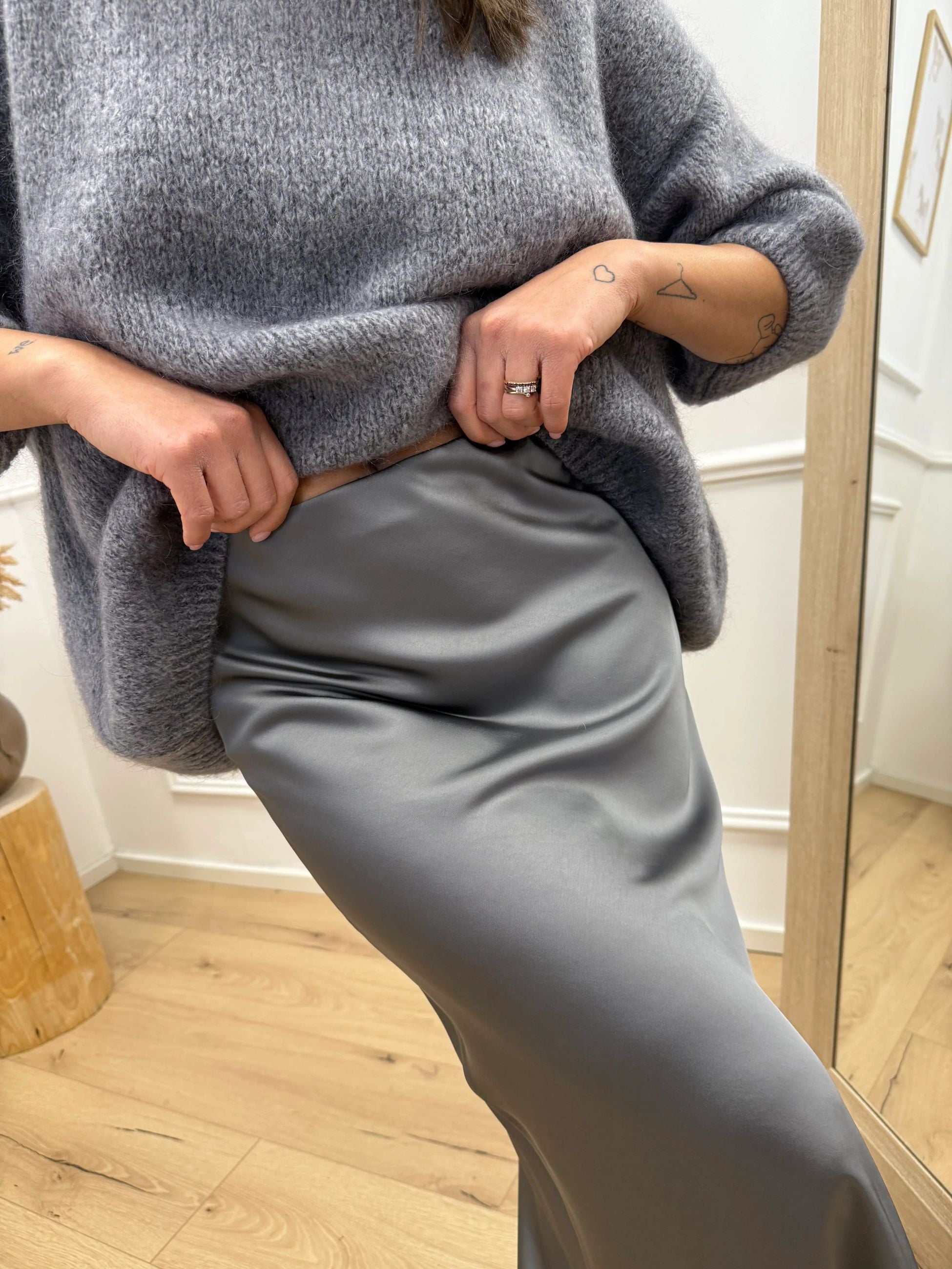 Gonna Gaia grigia in satin lunga - Dixie