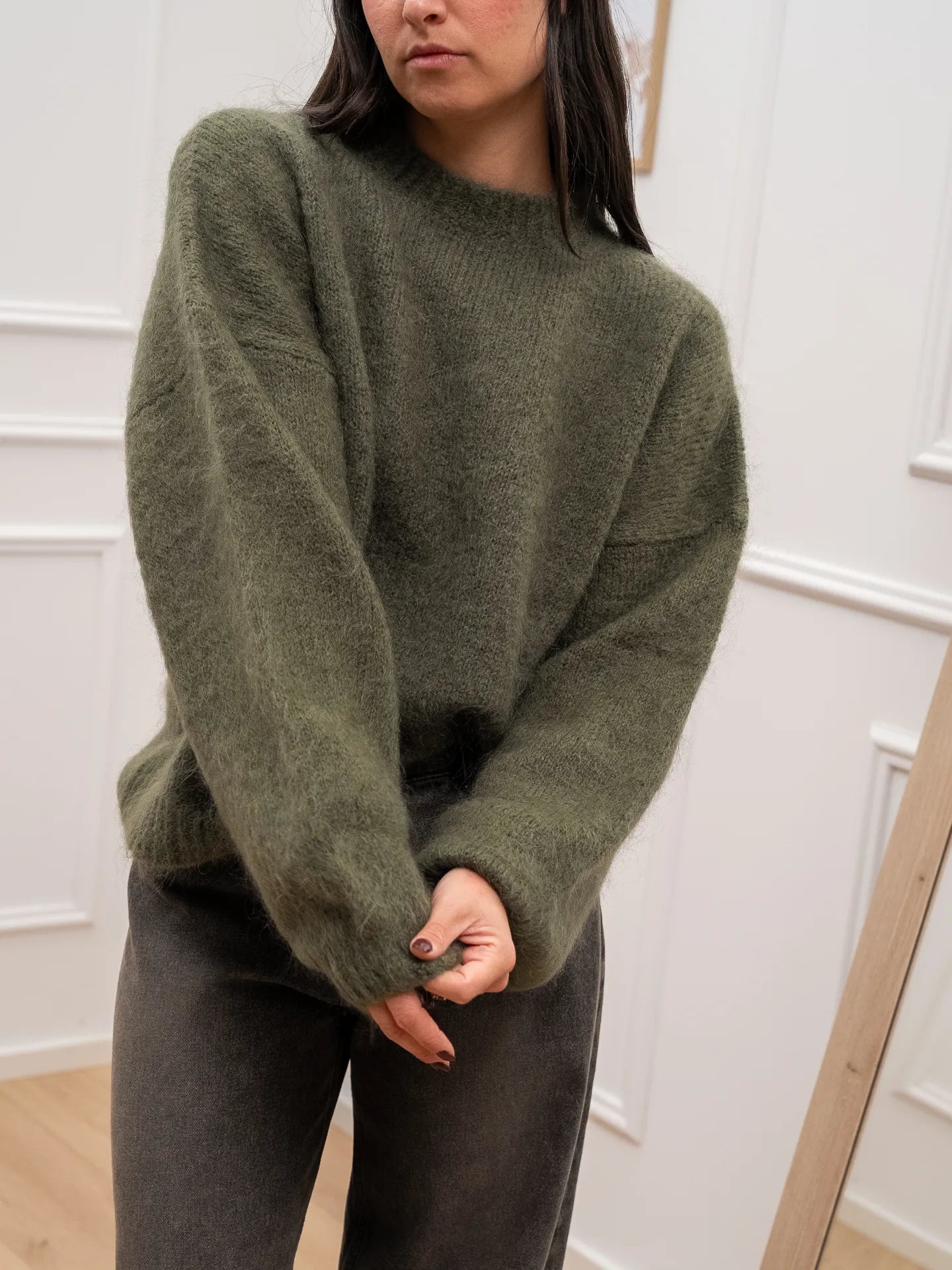 Maglia verde manica palloncino misto mohair - Tensione In