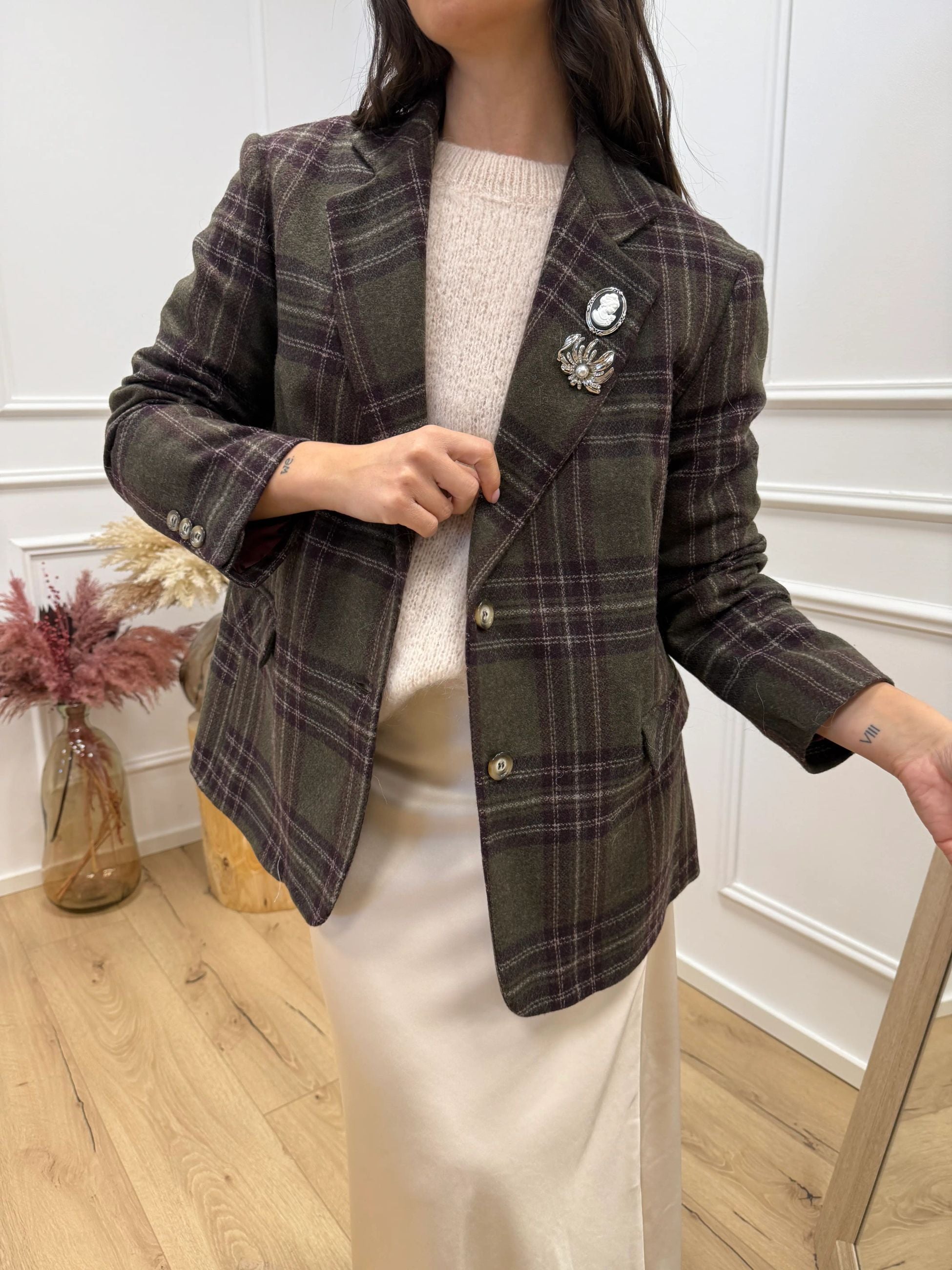 Giacca cappotto check verde in lana - Dixie