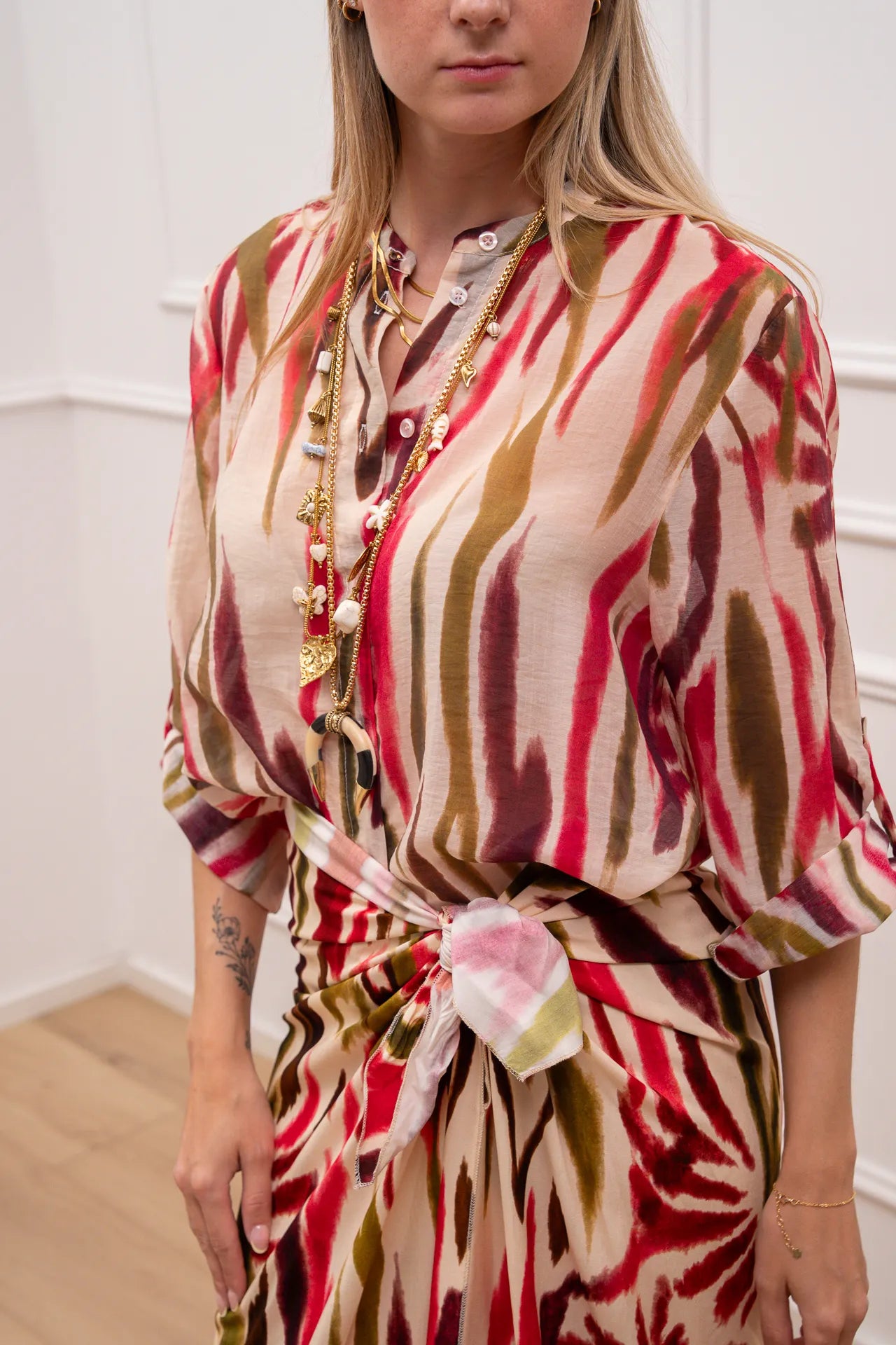 Camicia Tropical multicolor oliva in lyocell - HaveOne