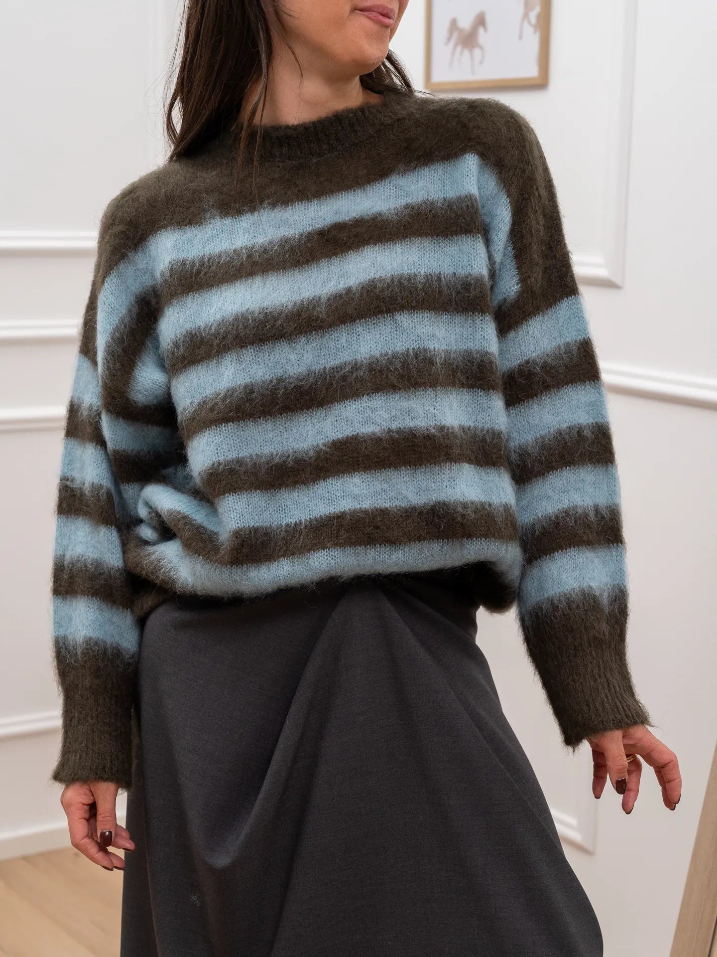 Maglia a righe moro e polvere misto mohair - Kontatto