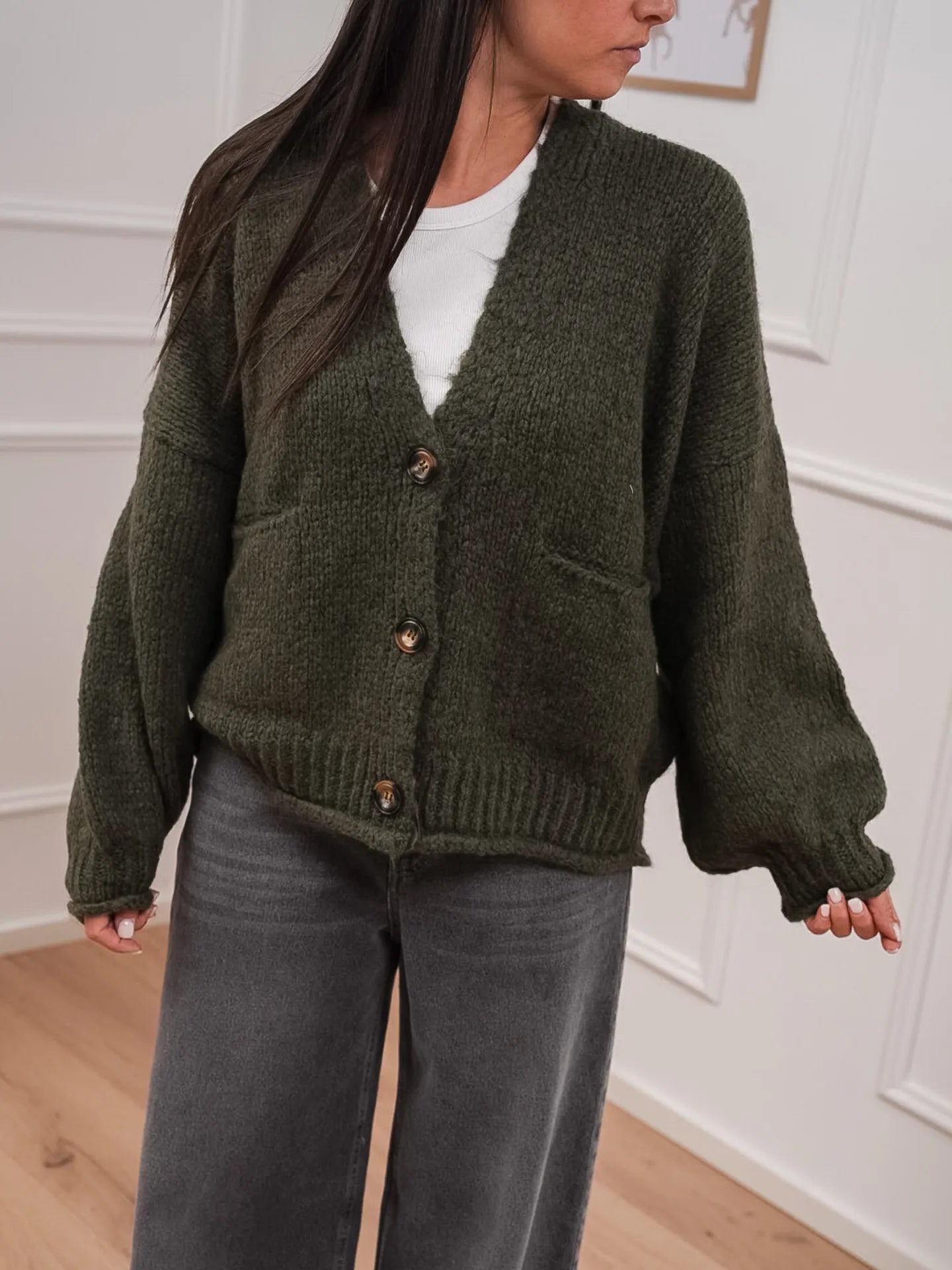 Cardigan militare a tre bottoni con taschine - HaveOne