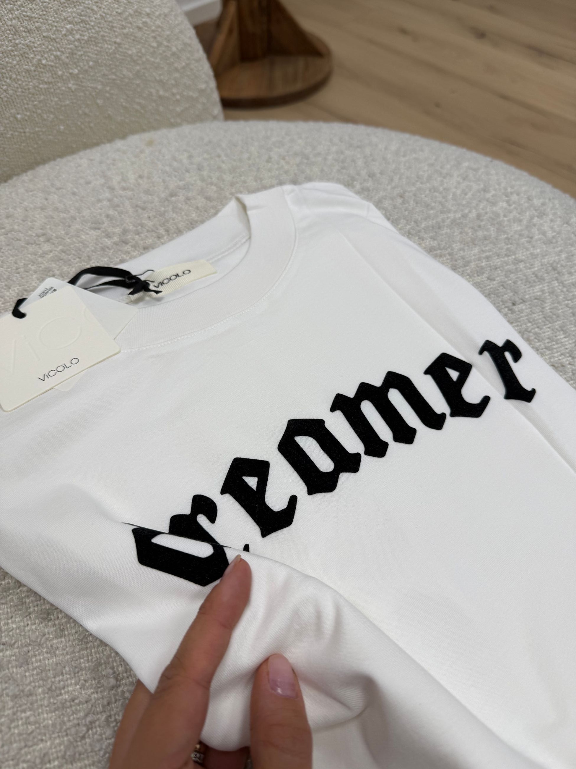 T shirt bianca stampa "Dreamer" floccata - Vicolo