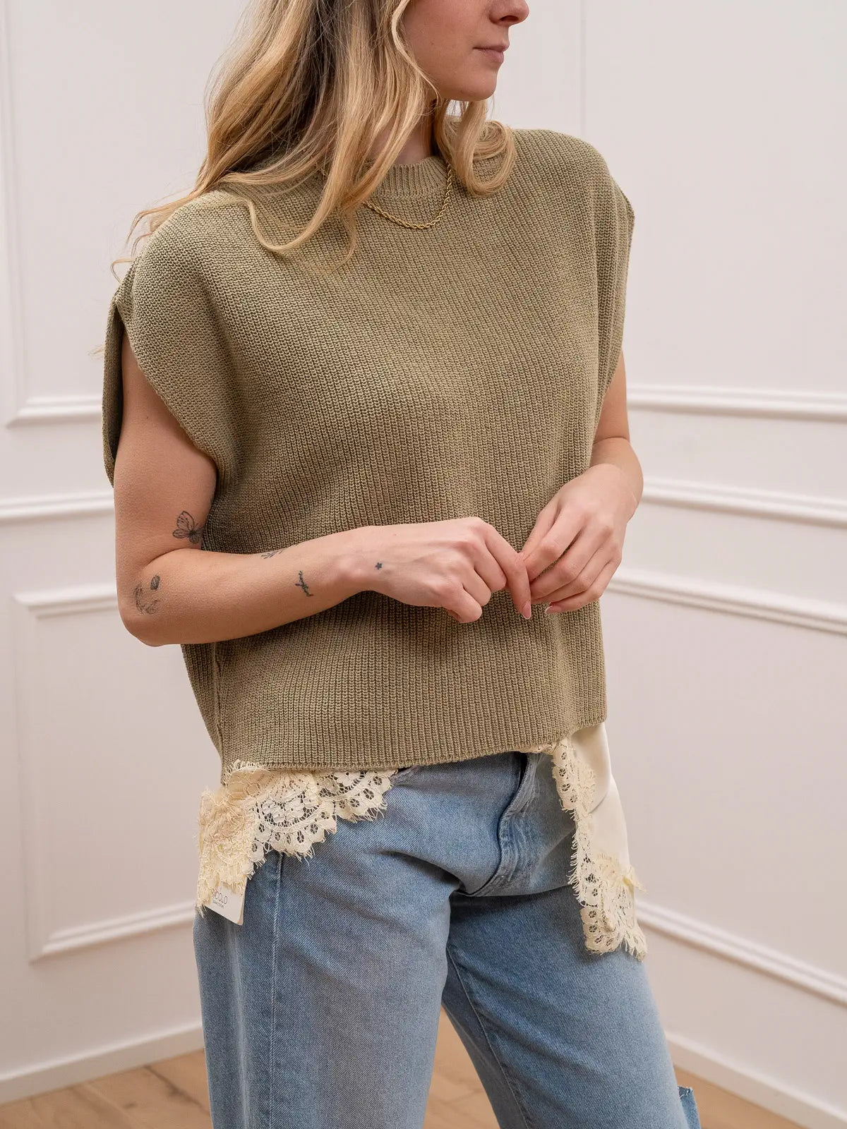 Gilet girocollo kaki misto cotone - HaveOne