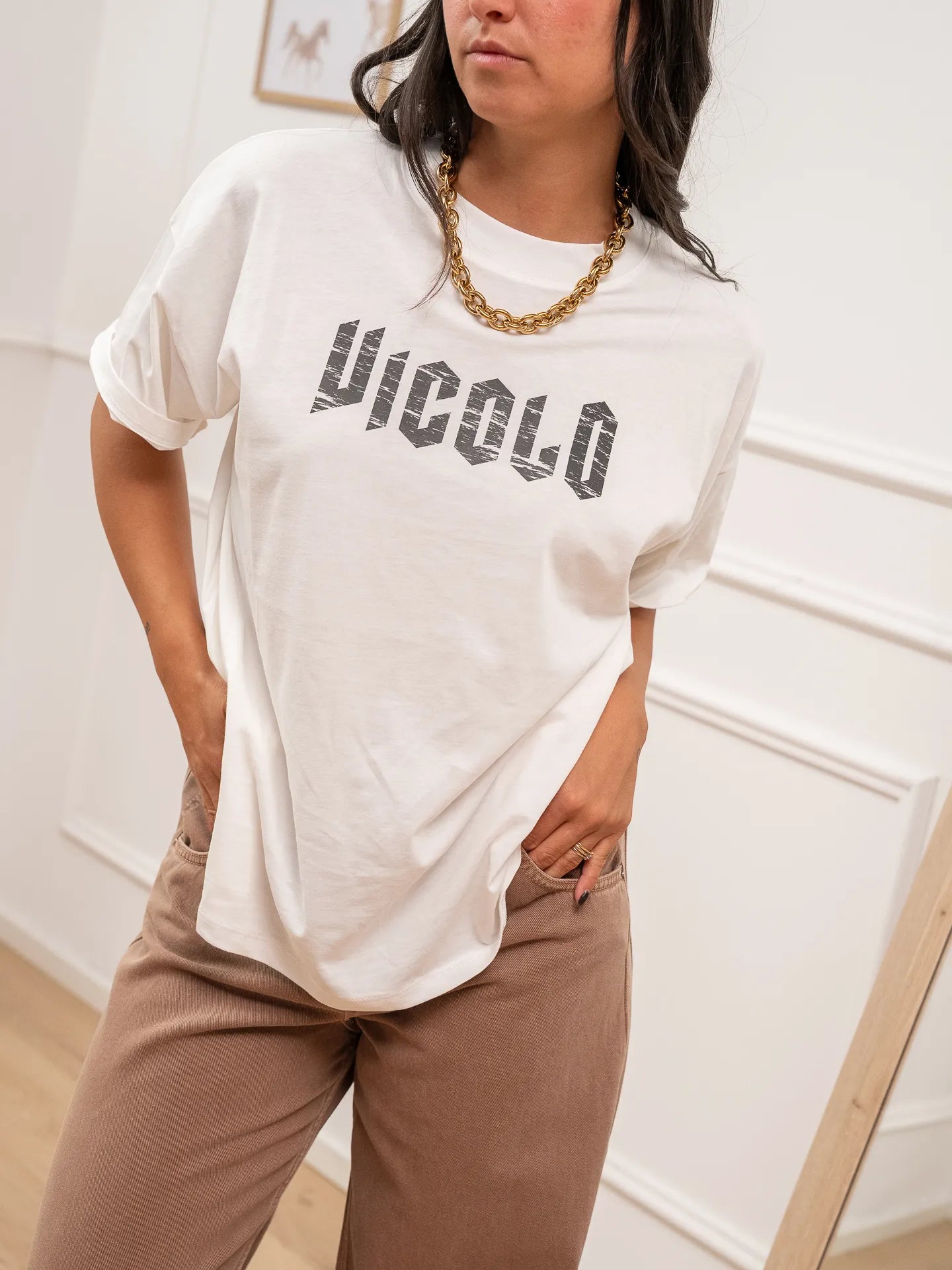 T shirt bianca logo invecchiato - Vicolo
