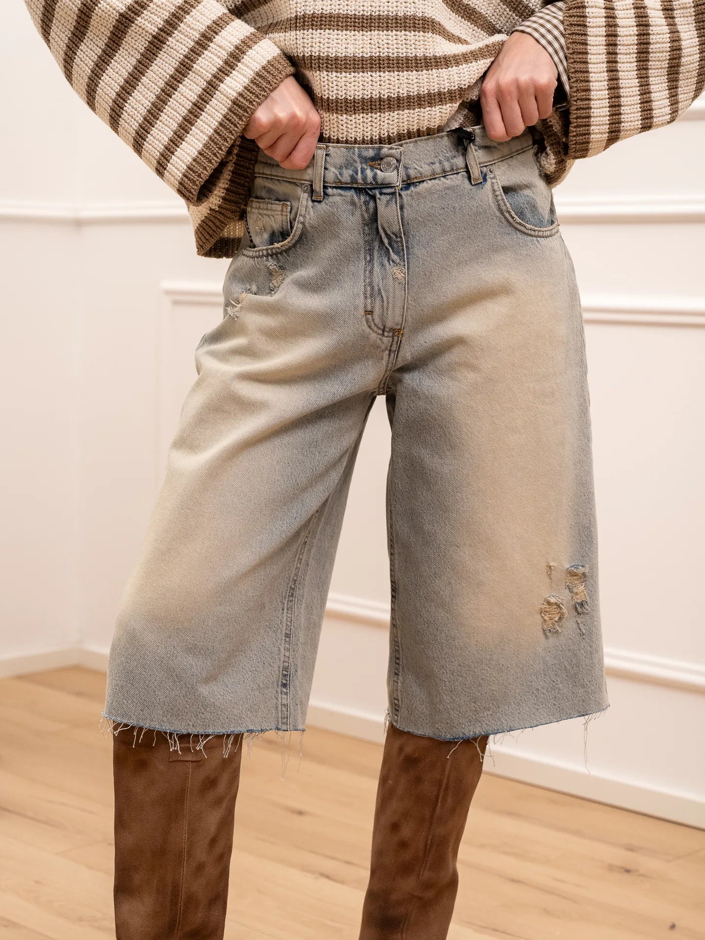 Bermuda Koji denim sabbiato con rotture - HaveOne