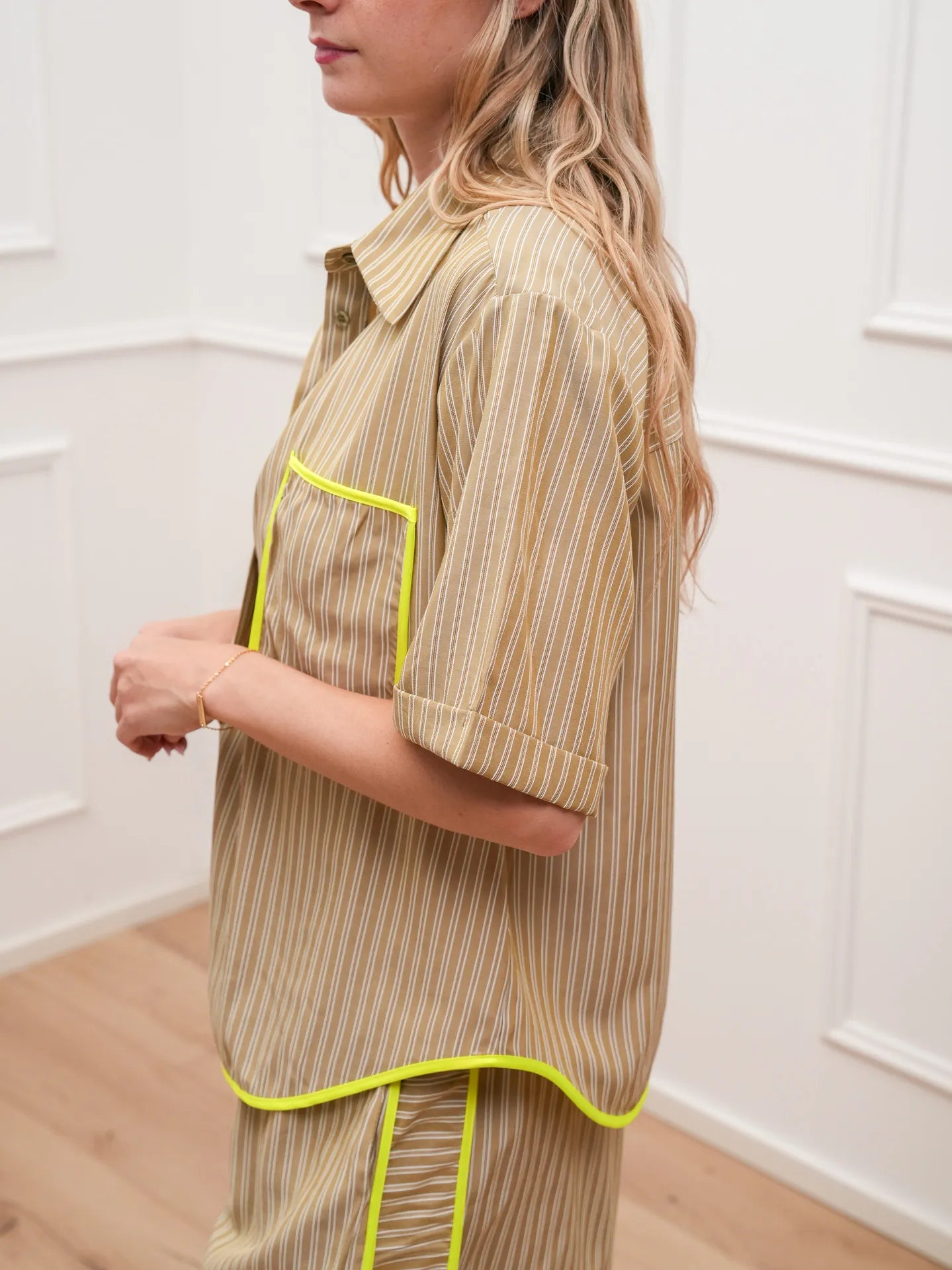 Camicia gessata sabbia piping lime - Tensione In