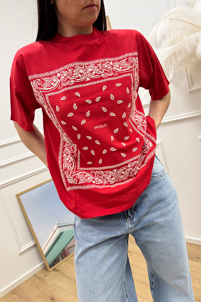 T shirt rossa stampa bandana in rilievo - Vicolo
