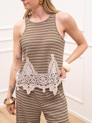 Canotta Bali rigata moka con pizzo sul fondo - HaveOne
