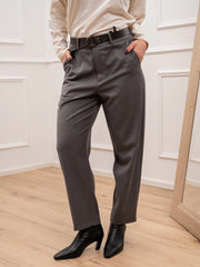 Pantaloni basic grigio a sigaretta con cintura - HaveOne