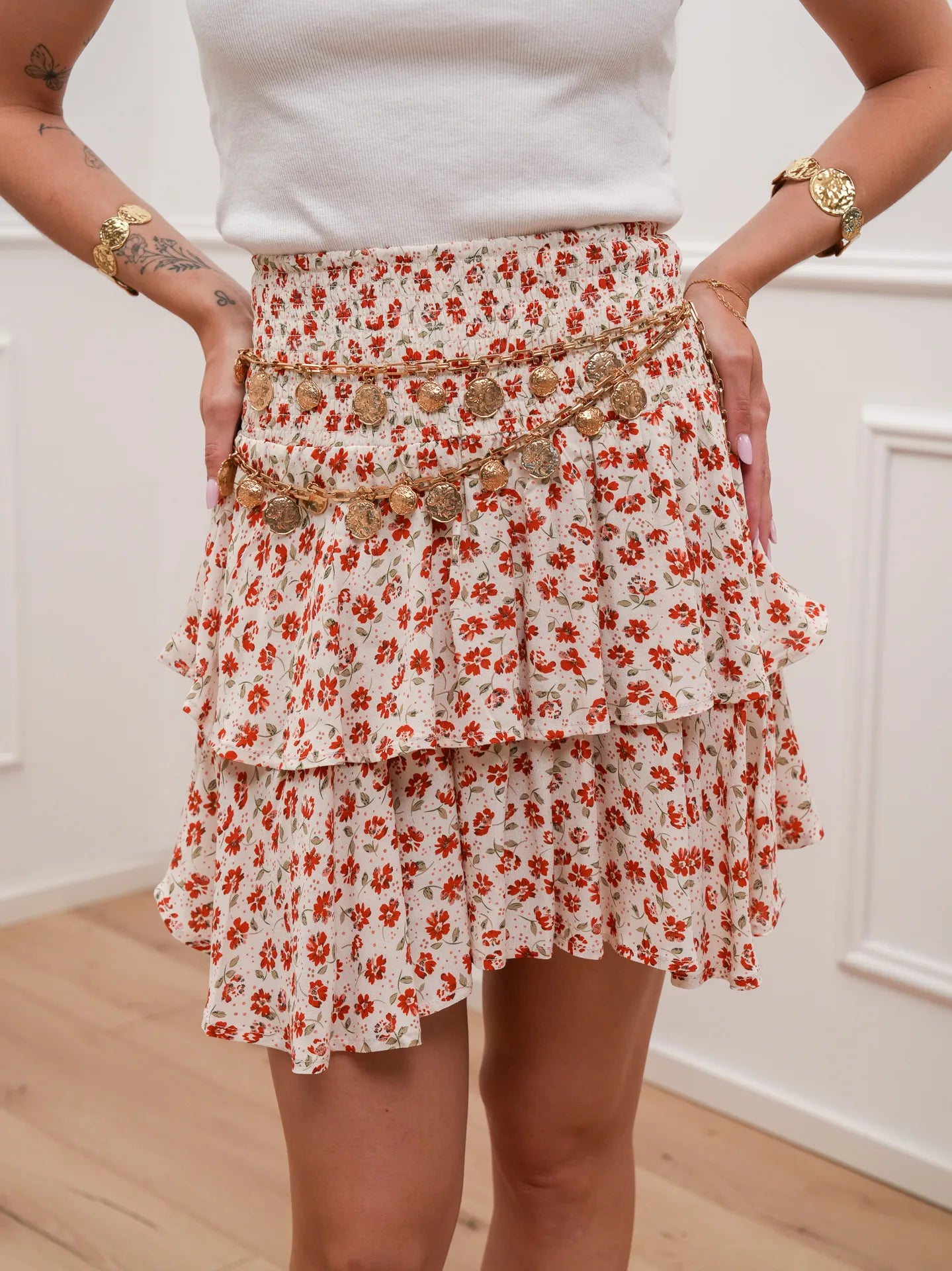 Gonna Elba fiori arancio a balze - You Decide