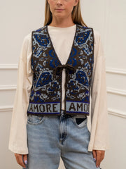 Gilet jacquard Amore blu e moka - Vicolo