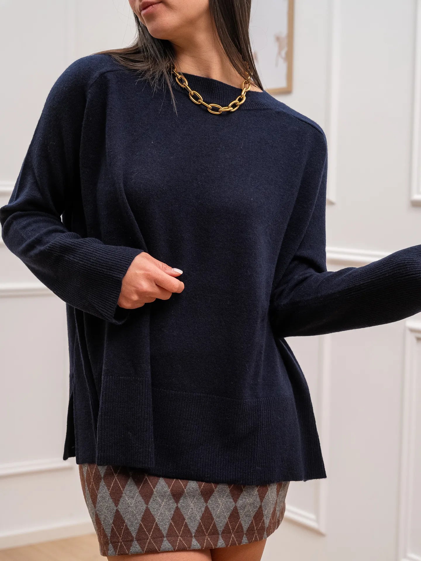 Maglia over blu 100% lana - Tensione In