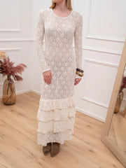 Vestito Marbella in pizzo crema con balze - Tensione In