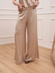 Pantaloni beige in raso con molla in vita - HaveOne