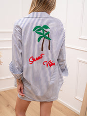 Camicia gessata celeste e blu patch Palma riga lamè - Vicolo