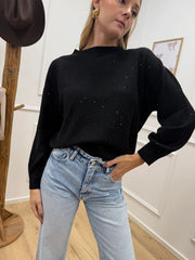 Maglia girocollo nera micropaillettes - HaveOne