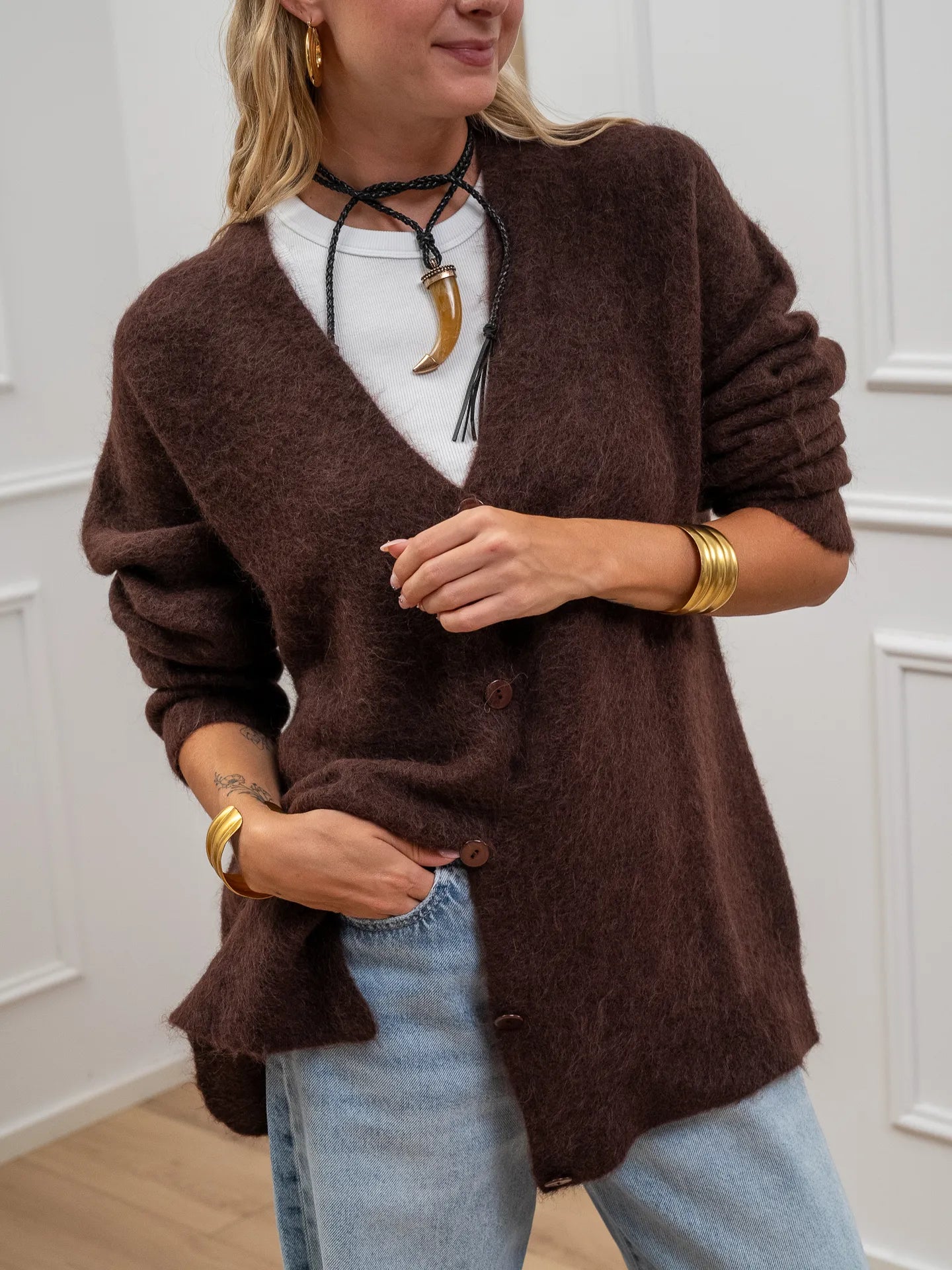 Cardigan lungo mogano alpaca superfine - Kontatto