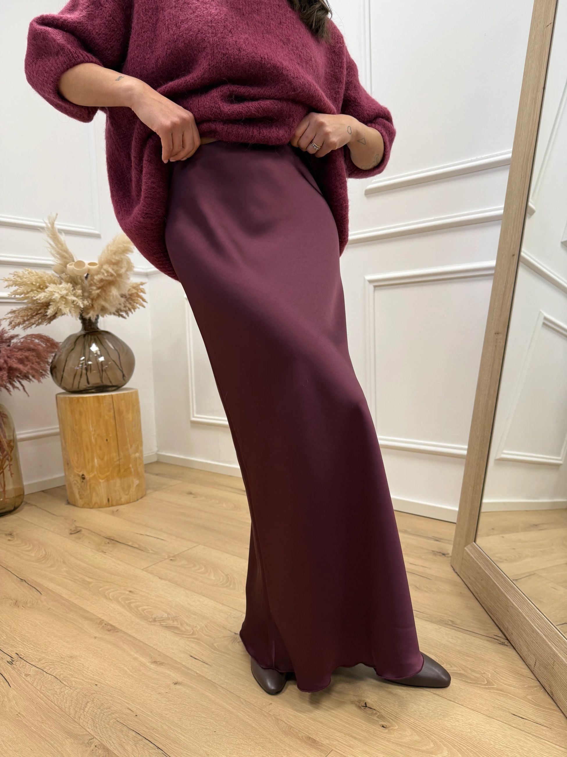 Gonna Gaia sangria in satin lunga - Dixie