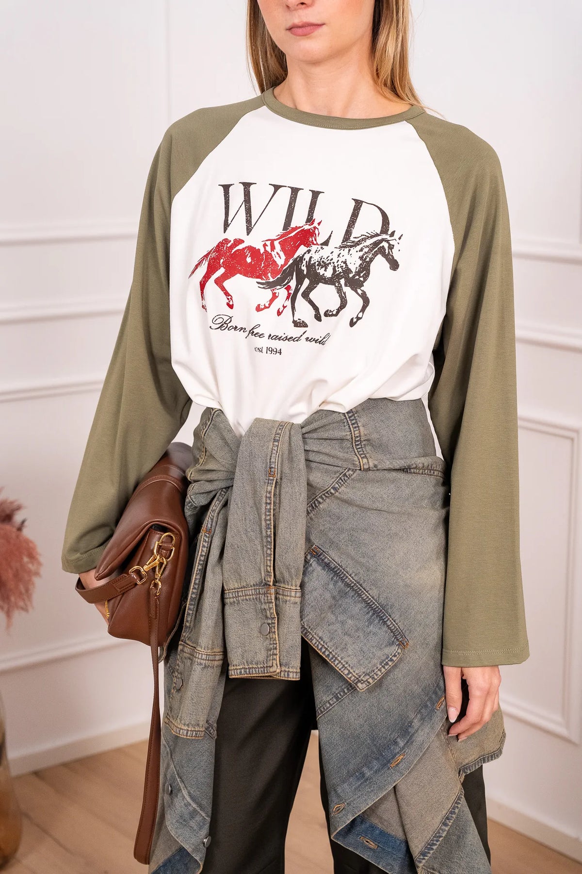 T shirt Wild bicolor manica a campana - HaveOne