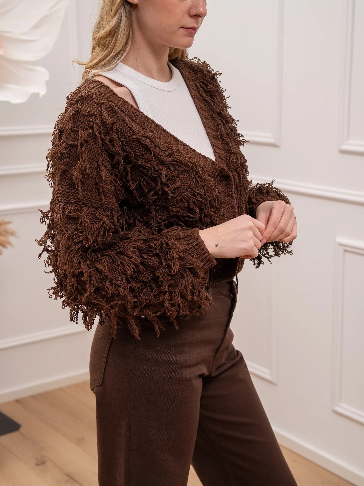 Cardigan frangette moro con bottoni - HaveOne