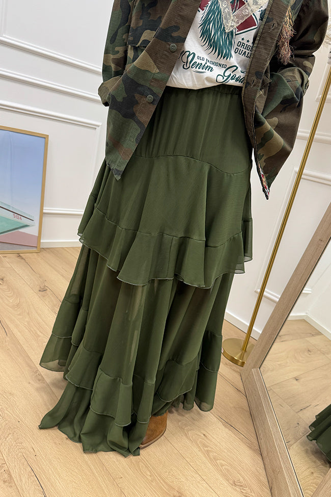 Gonna lunga militare con gale irregolari - HaveOne