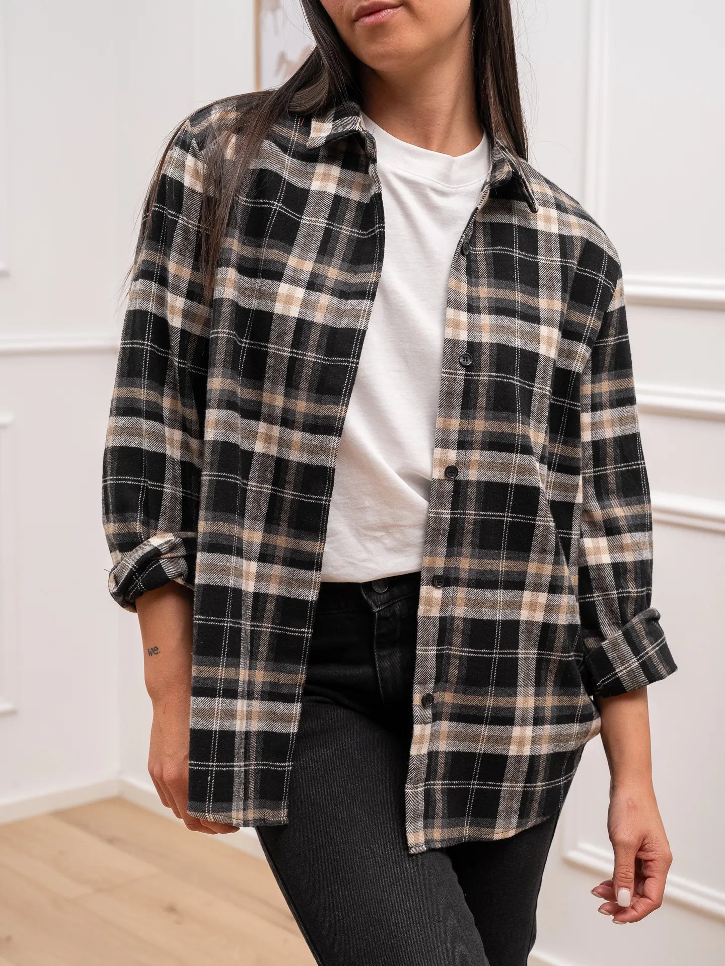 Camicia check sabbia, burro, nero in flanella - HaveOne