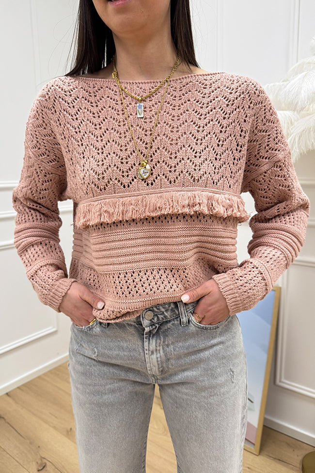 Maglia traforata rosa con passamaneria - Vicolo