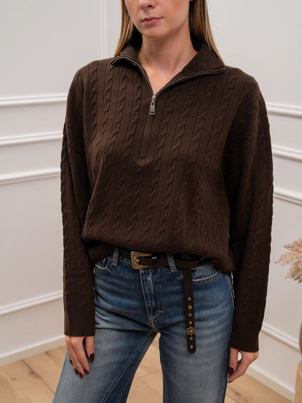 Maglia polo zip a trecce 100% lana - Vicolo