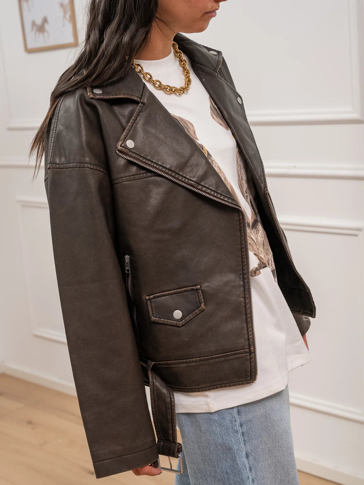 Giacchetto biker moro effetto slavato - JJXX