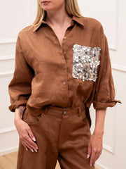 Camicia Dreamer bruciato in lino tasca paillettes - Tensione In