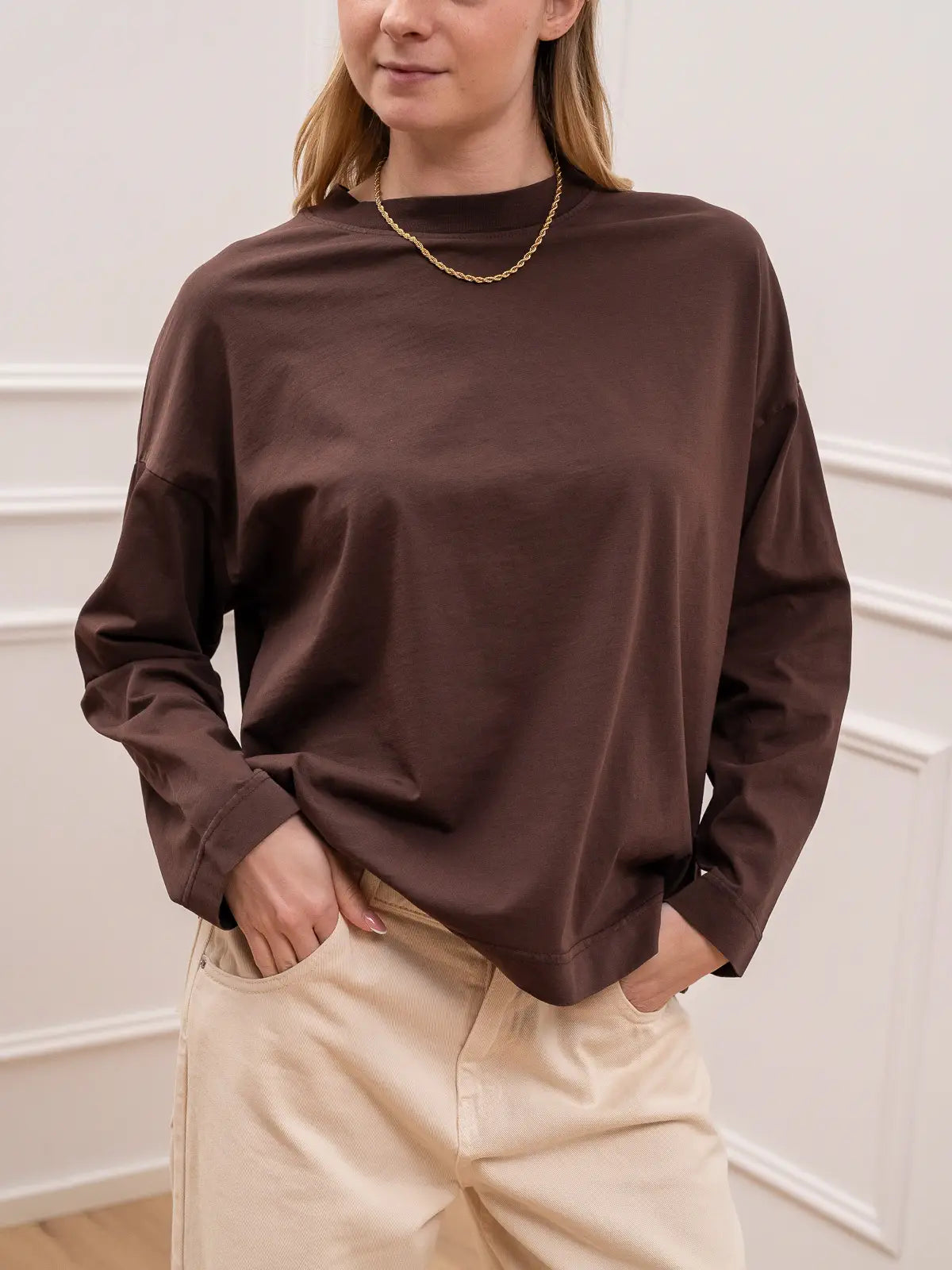 T shirt basic cioccolato bordi spessi - HaveOne