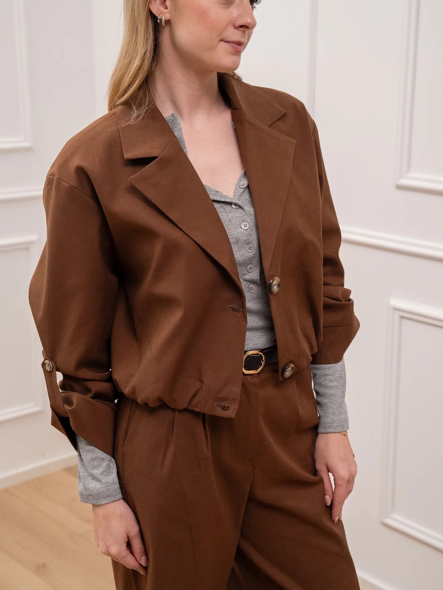 Trench bomber Gaia tabacco in gabardina - Vicolo