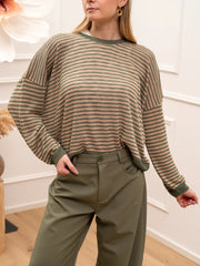 Maglia rigata verde, beige viscosa leggera - Dixie