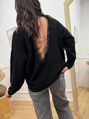 Maglia nera schiena scoperta con finiture in pizzo - HaveOne