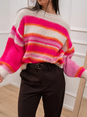 Maglia garzata panna, arancio, fucsia e bubble - HaveOne
