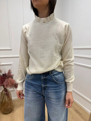 Maglia collo rouches écru 80% lana - HaveOne