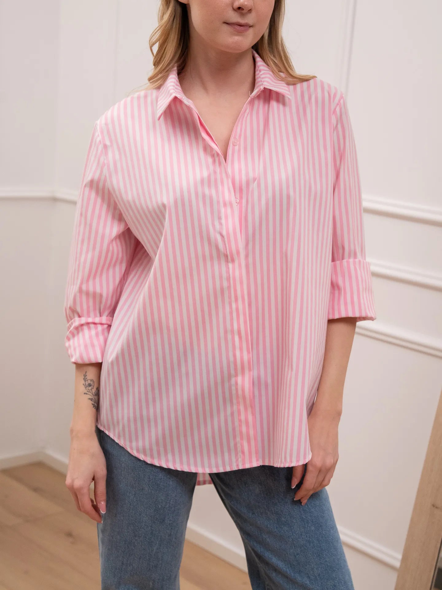 Camicia basic rigata rosa e bianca - HaveOne