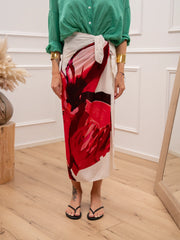 Gonna pareo lunga con maxi fiore crema e fucsia - Tensione In