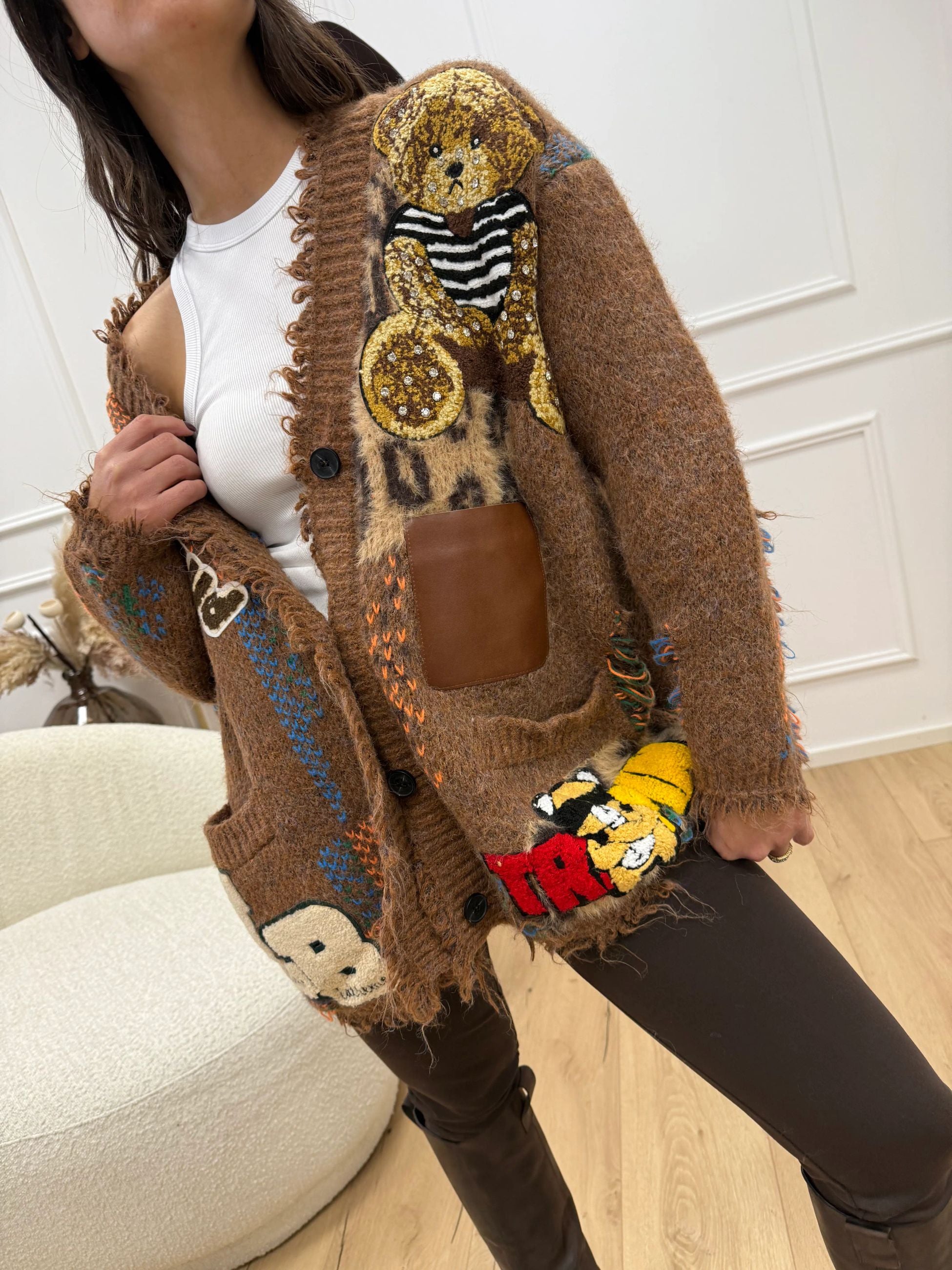 Cardigan biscotto con patch - Kontatto