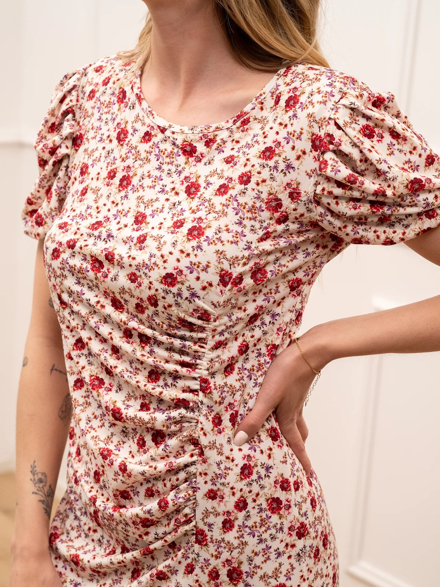 Vestito Bouquet lilla, rosso con arriccio laterale in jersey - Vicolo