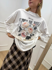 T shirt Fleur bianca manica lunga - Vicolo