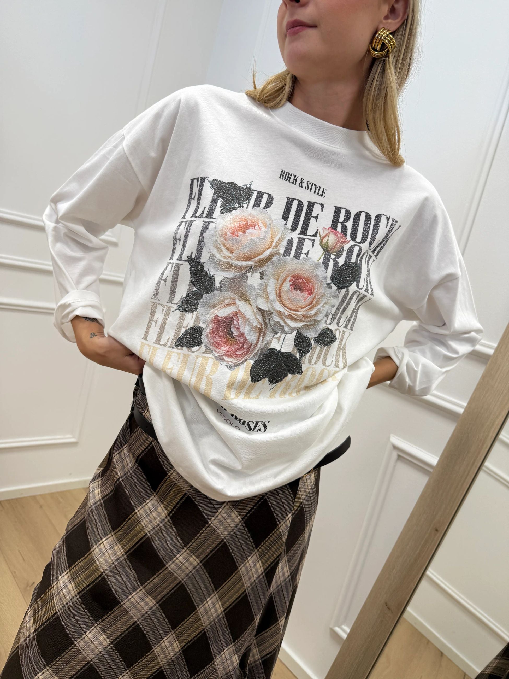 T shirt Fleur bianca manica lunga - Vicolo