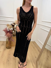 Vestito scollo a v traforato nero - HaveOne