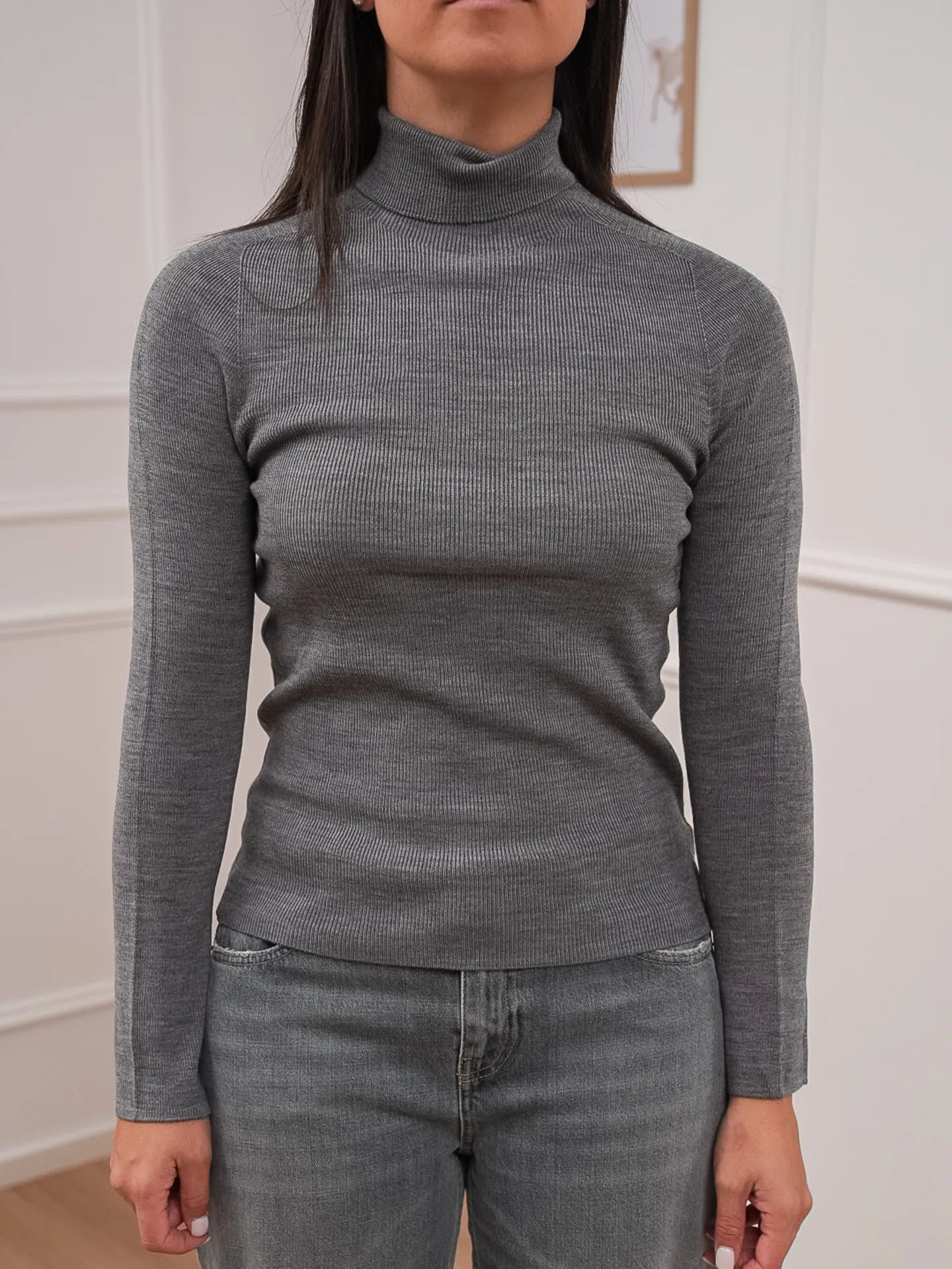 Maglia grigia dolcevita 100% lana - HaveOne
