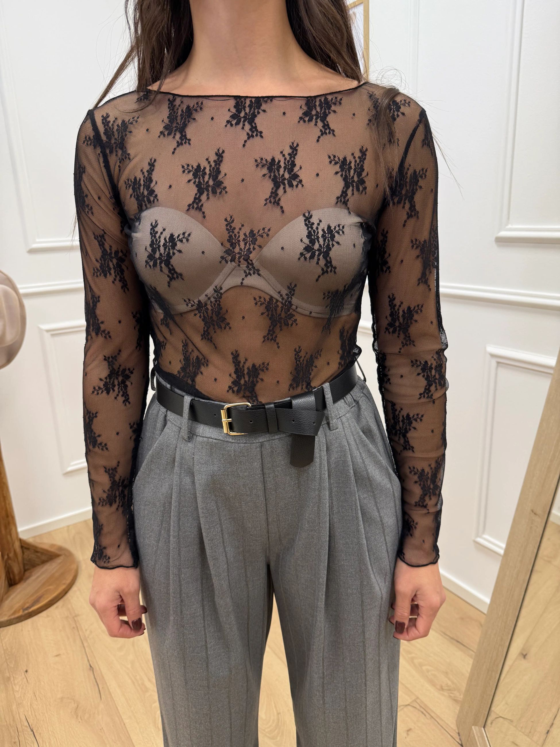 Maglia sottogiacca in pizzo nera - Vicolo