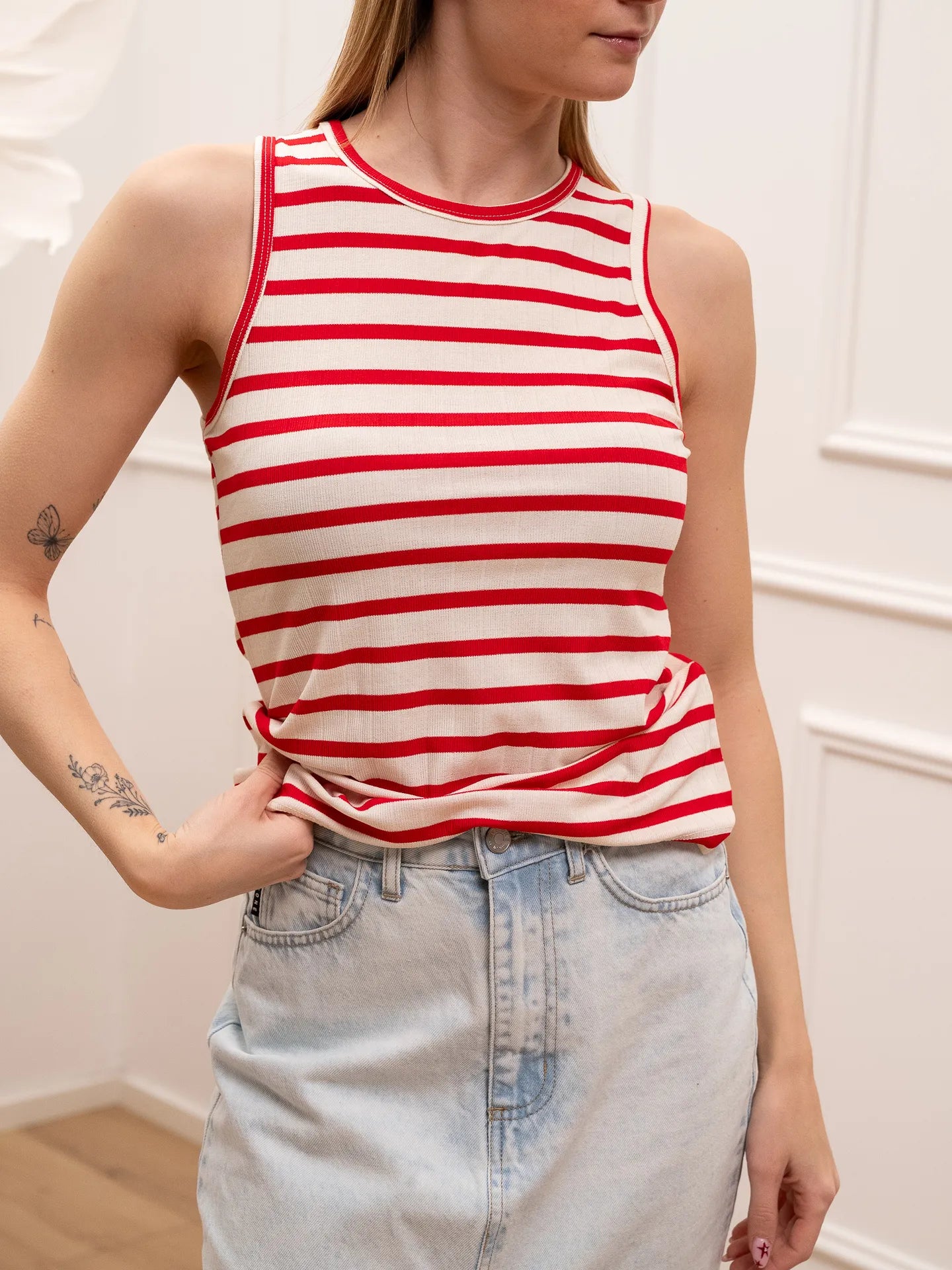 Canotta vogatore rigata panna e rosso - HaveOne