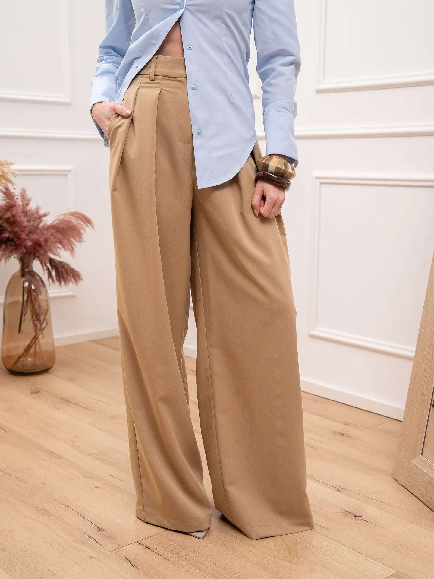 Pantaloni daddy cammello doppia pinces - Tensione In