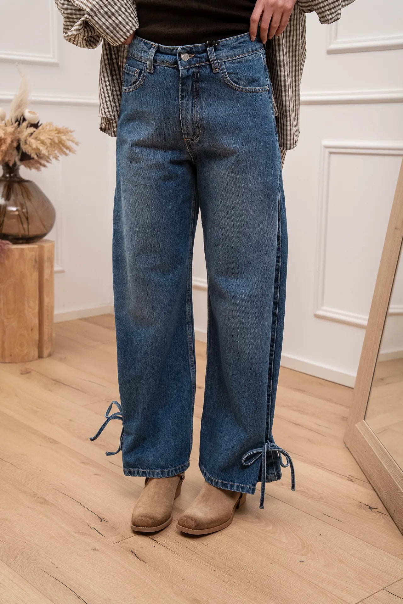 Jeans Flake blu denim con spicchio e laccetti - HaveOne